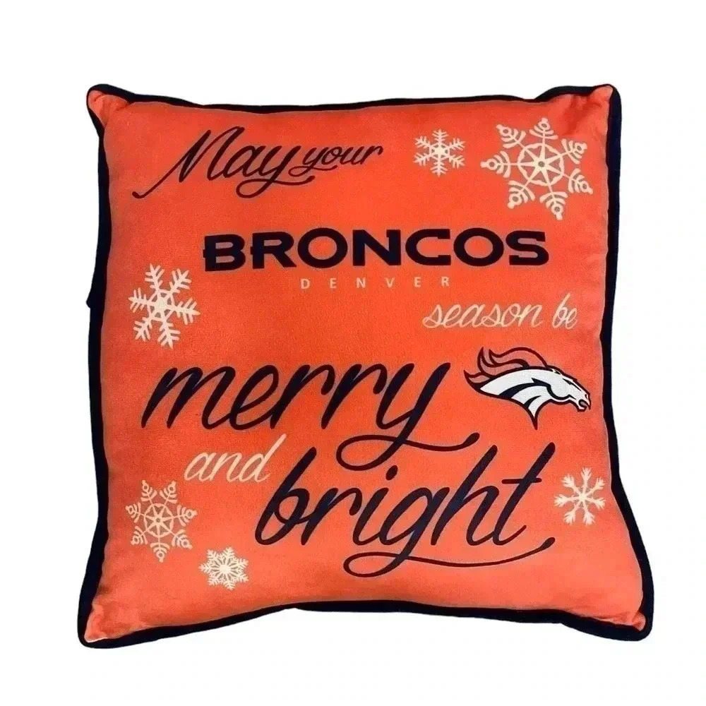 Denver Broncos Football Orange Blue Squared Christmas Pillow 15”X15”